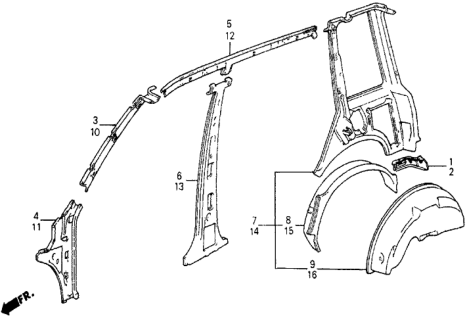 1985 Honda Civic Wheelhouse, R. RR. Diagram for 70590-SD9-660ZZ