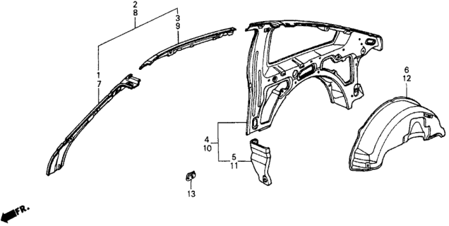 1987 Honda CRX Pillar, L. FR. (Upper) (Inner) Diagram for 70611-SB2-660ZZ