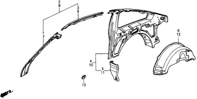 1987 Honda CRX Rail, L. FR. Roof Side Diagram for 70641-SB2-300ZZ