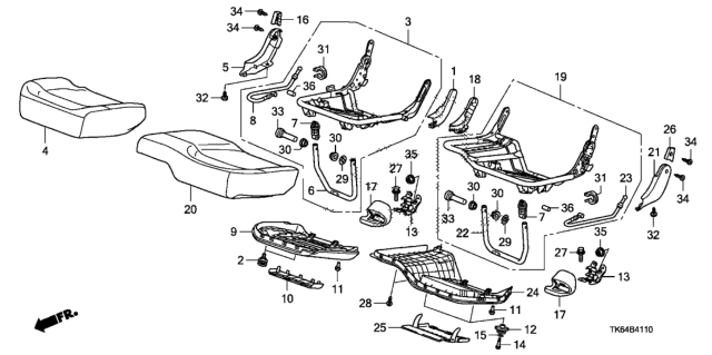 2012 Honda Fit Cable, R. RR. Seat Cushion Control Diagram for 82173-TF0-J01
