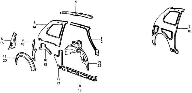 1977 Honda Civic Body Structure Components Diagram 4