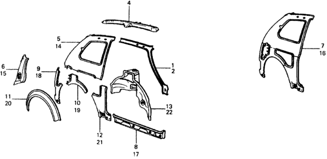 1977 Honda Civic 3 Door ** (1200) ** 4MT Body Structure Components Diagram 4