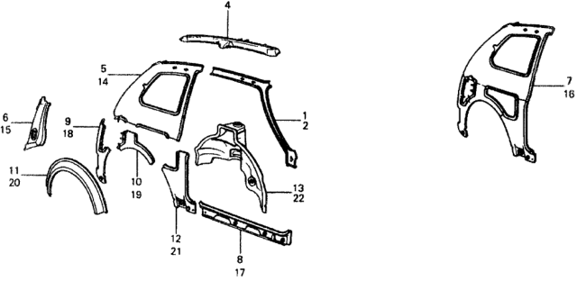 1977 Honda Civic Wheelhouse, L. RR. Diagram for 70690-634-670Z