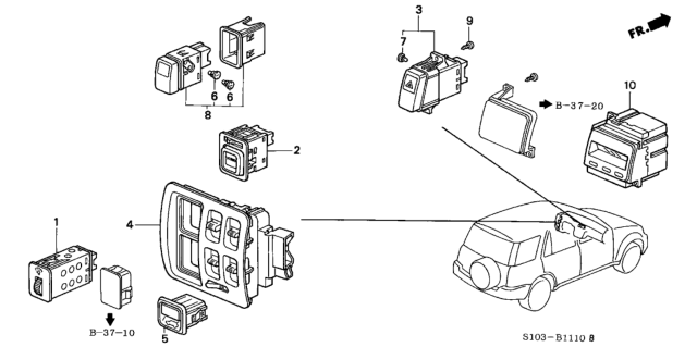 1998 Honda CR-V Switch Assembly, Remote Control Mirror (Seagull Gray) Diagram for 35190-S04-901ZE