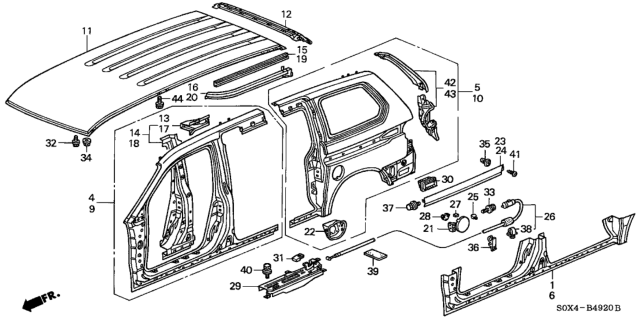 2000 Honda Odyssey Panel, R. Side Sill Diagram for 04631-S0X-A00ZZ