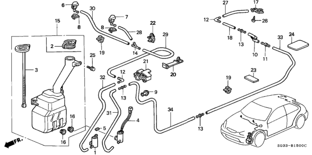 1998 Honda Civic 3 Door CX KA 4AT Windshield Washer Diagram