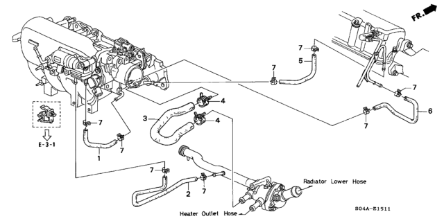 1999 Honda Civic 4 Door EX KA 5MT Water Hose Diagram