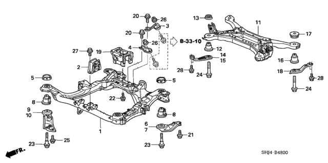 2007 Honda Odyssey Front Sub Frame - Rear Cross Beam Diagram