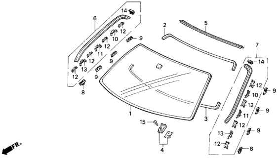 1994 Honda Del Sol 2 Door V-TEC KA 5MT Front Windshield Diagram