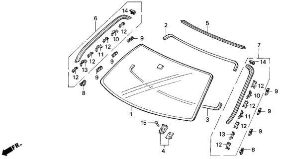 1994 Honda Del Sol Glass, Front Windshield (Aptech) Diagram for 73111-SR2-A00