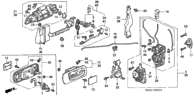 2005 Honda Civic Front Door Locks - Outer Handle Diagram