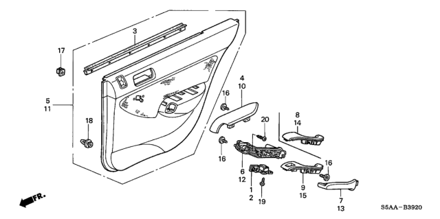 2004 Honda Civic 4 Door EX KA 5MT Rear Door Lining Diagram