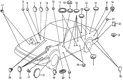 1987 Honda Prelude 2 Door DX KA 5MT Grommet - Plug Diagram