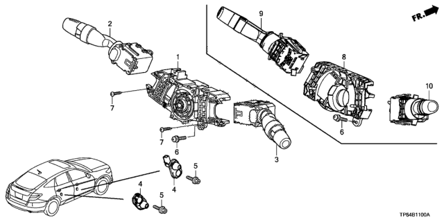 2015 Honda Crosstour Switch Assembly, Wiper Diagram for 35256-TP6-K11