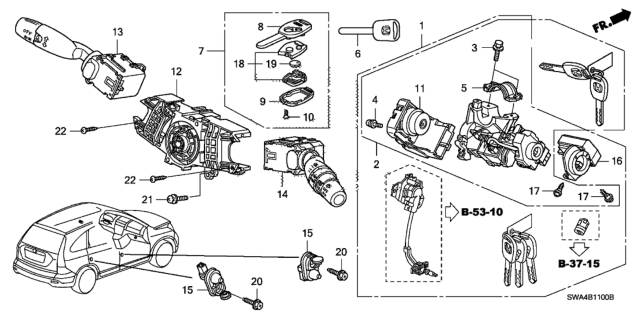 2007 Honda CR-V Switch Assembly, Wiper Diagram for 35256-SWA-F01