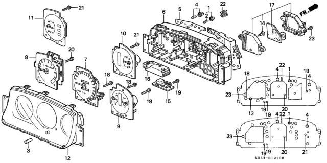 1992 Honda Civic Meter Assembly, Fuel & Temperature Diagram for 78130-SR3-A01