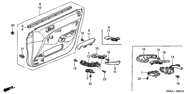 2004 Honda Civic 4 Door EX KA 5MT Front Door Lining Diagram