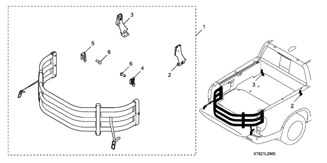 2017 Honda Ridgeline 4 Door RTL (2WD) KA 6AT Bed Extender Diagram