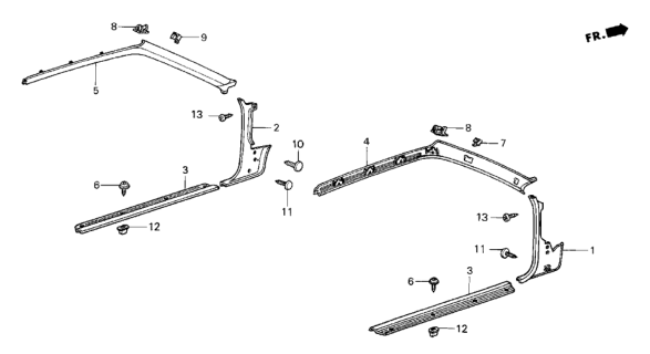 1986 Honda CRX 2 Door HF KL 5MT Door Trim Diagram