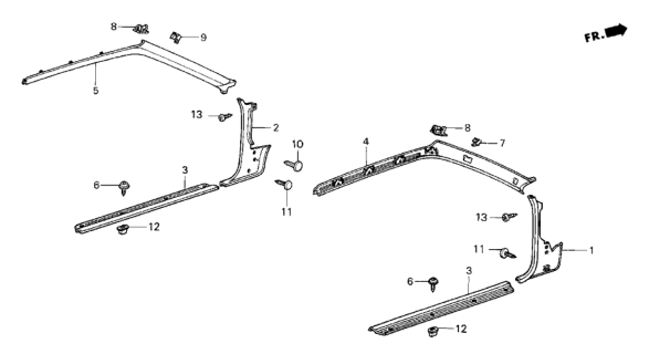 1985 Honda CRX Garnish, Side *B32L* (DEW BLUE) Diagram for 73821-SB2-000ZA