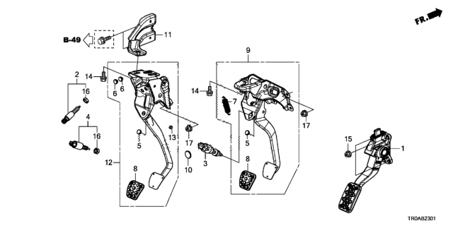 2013 Honda Civic 4 Door SI (HPT) KA 6MT Pedal (2.4L) Diagram