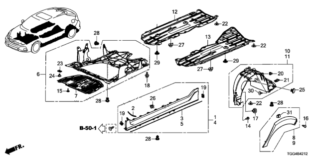2017 Honda Civic Cover, L. FR. Floor (Lower) Diagram for 74656-TGG-A10