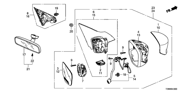 2017 Honda Accord Cover, R. Base Diagram for 76202-T3L-A01