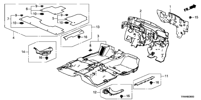 2021 Honda Clarity Plug-In Hybrid Floor Mat R*NH900L* Diagram for 83601-TRV-A11ZA