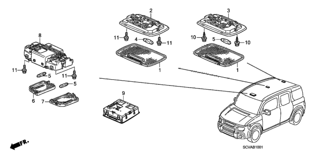 2009 Honda Element Module Assy., Ambient Light & Navigation Microphone *YR233L* (TITANIUM) Diagram for 39180-SCV-A01ZB