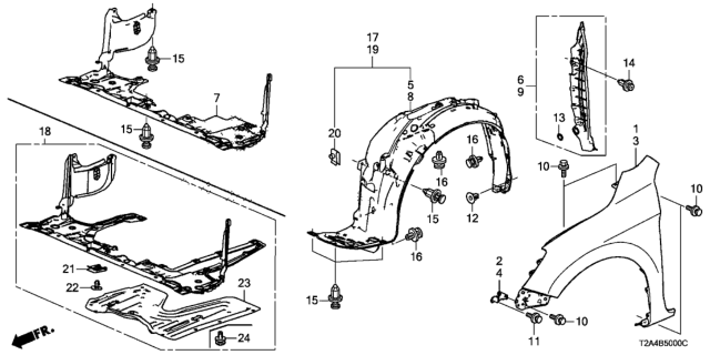 2015 Honda Accord Fender Assembly Right, Front Diagram for 74100-T2A-A00