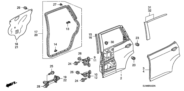 2008 Honda Fit 5 Door BASE KA 5MT Rear Door Panels Diagram