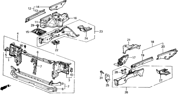 1988 Honda Accord Panel Set, Left Front Bulkhead Diagram for 04611-SE0-A02ZZ