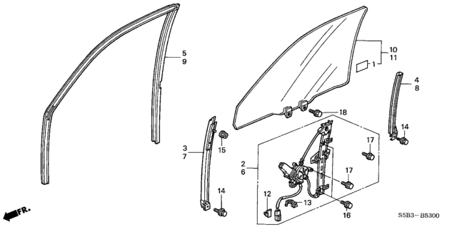 2004 Honda Civic Front Door Glass - Door Regulator Diagram