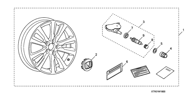 2012 Honda Civic 4 Door SI (HPT/NAVIGATION) KA 6MT Alloy Wheel (18") Diagram