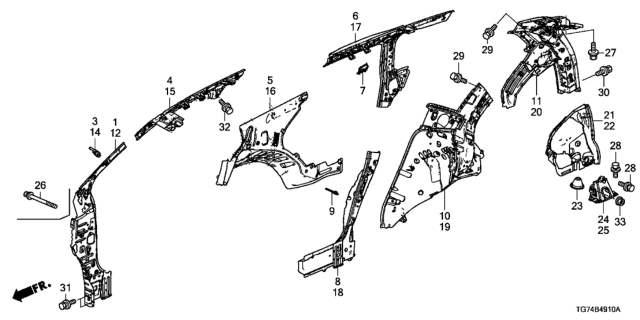 2021 Honda Pilot Separator, L. FR. Pillar (Upper) (Inner) Diagram for 64526-TG7-A21