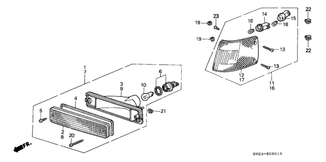 1988 Honda CRX Light Assy., R. FR. Turn Signal Diagram for 33300-SH3-A01