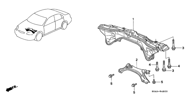 1999 Honda Civic 4 Door GX (ABS) KA 4AT Rear Beam Diagram