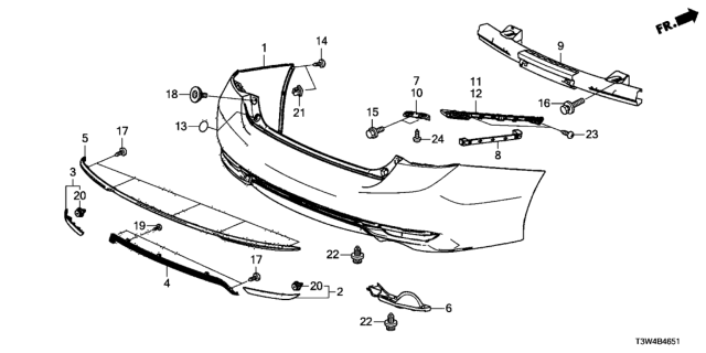 2017 Honda Accord Hybrid Face, Rear Bumper Diagram for 04715-T3W-A50ZZ