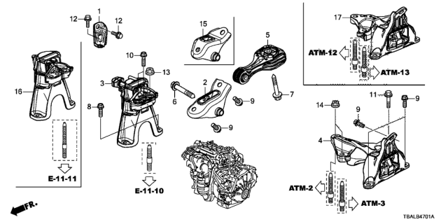2020 Honda Civic Engine Mounts (CVT) Diagram