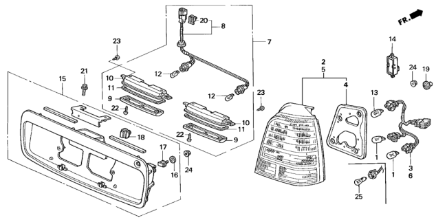 1998 Honda Odyssey 5 Door LX (7 SEATS (3PB)) KA 4AT Taillight Diagram