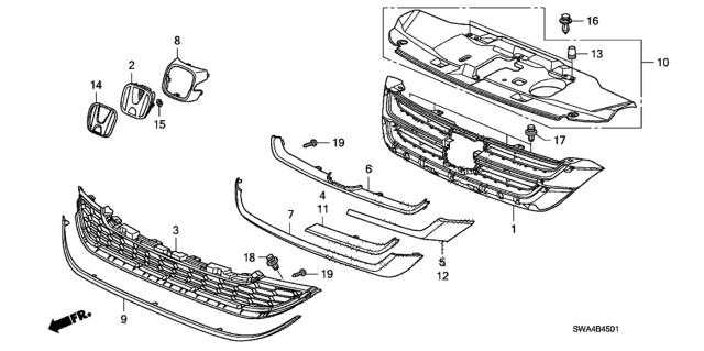 2010 Honda CR-V Molding A, R. FR. Grille (Upper) *B538M* (GLACIER BLUE METALLIC) Diagram for 71124-SWA-J31ZC