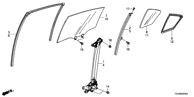 2014 Honda Accord Regulator Assembly, Right Rear Door Power Diagram for 72710-T2A-A03