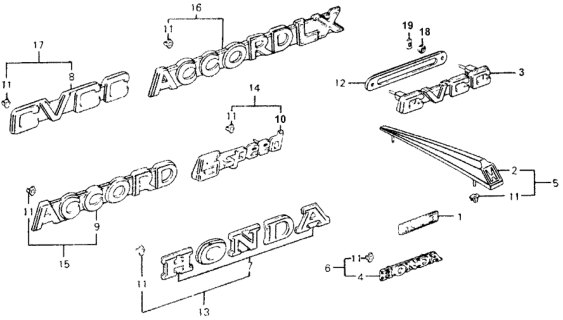 1977 Honda Accord 3 Door STD KA HMT Emblems Diagram