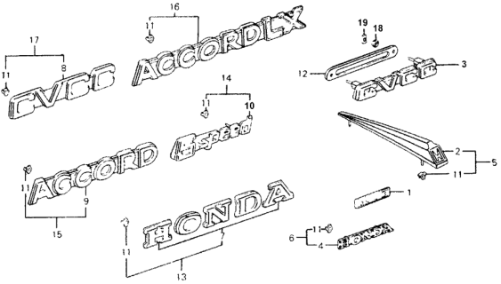 1978 Honda Accord Emblem, Top Diagram for 87110-671-000