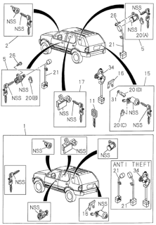 1998 Honda Passport Switch Assy., L. Door Lock Cylinder Diagram for 8-97149-853-0