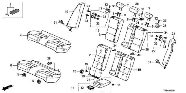 2013 Honda Crosstour 5 Door EXL (4WD) KA 6AT Rear Seat Diagram