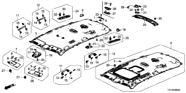 2020 Honda Pilot Roof Lining Diagram