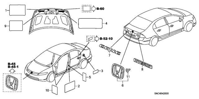 2007 Honda Civic Emblems - Caution Labels Diagram