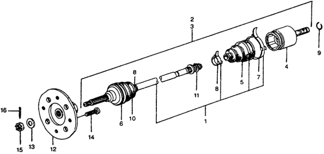 1979 Honda Civic 3 Door ** (1200) ** 4MT Driveshaft - Hub Diagram