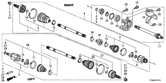 2013 Honda Crosstour Driveshaft Assembly, R Diagram for 44305-TY4-A22